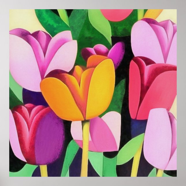 Multi-Coloured Colourful Tulips Abstract Art  Poster (Front)