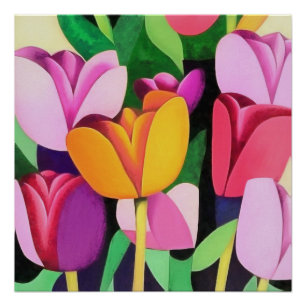 Multi-Coloured Colourful Tulips Abstract Art  Poster