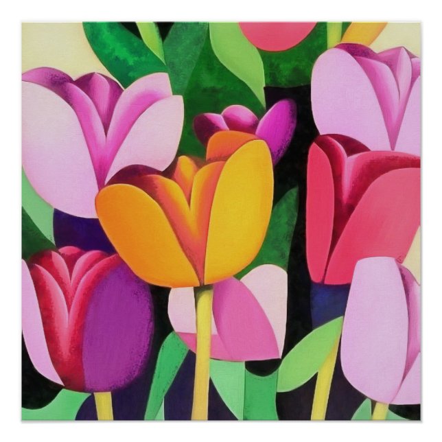 Multi-Coloured Colourful Tulips Abstract Art  Poster (Front)