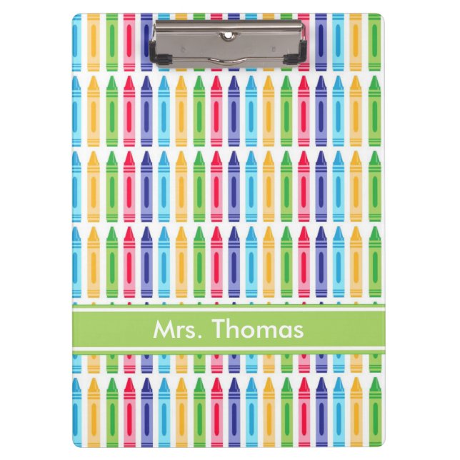 Multi Coloured Crayon Personalised Clipboard (Front)