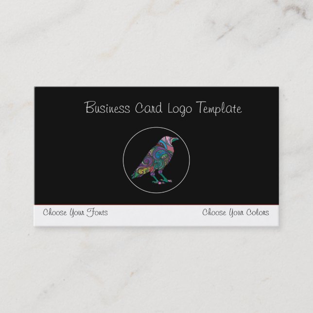 Multi- Coloured Crow or Raven Logo Business Card (Front)
