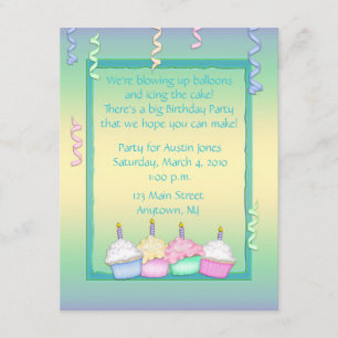 Multi-coloured Cupcake Birthday Invitation