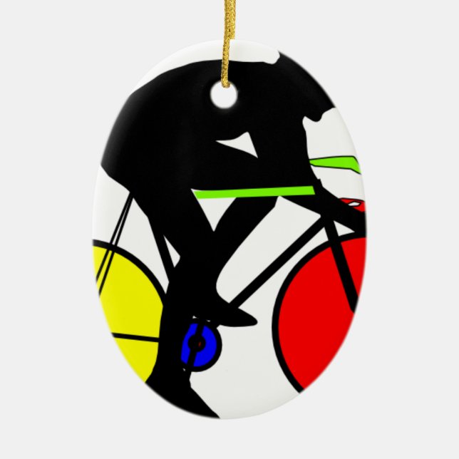 Multi coloured cycling bike ceramic tree decoration (Front)