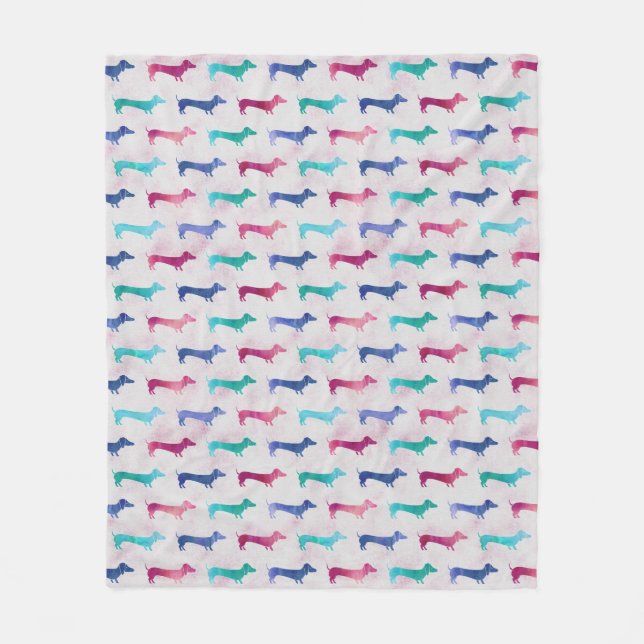 Multi-coloured Dachshund Pattern Fleece Blanket (Front)