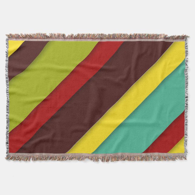 Multi-Coloured Diagonal Stripes Throw Blanket (Front)