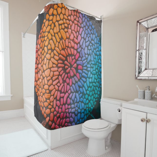 Multi-coloured Dotted Stone Design  Shower Curtain (In Situ)