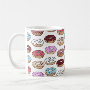 Multi-coloured doughnuts hand drawn seamless patte coffee mug