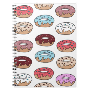 Multi-coloured doughnuts hand drawn seamless patte notebook