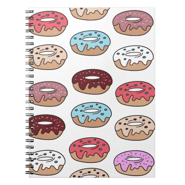 Multi-coloured doughnuts hand drawn seamless patte notebook (Front)