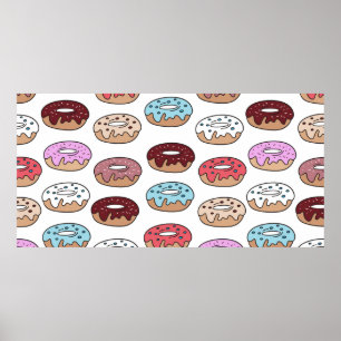 Multi-coloured doughnuts hand drawn seamless patte poster
