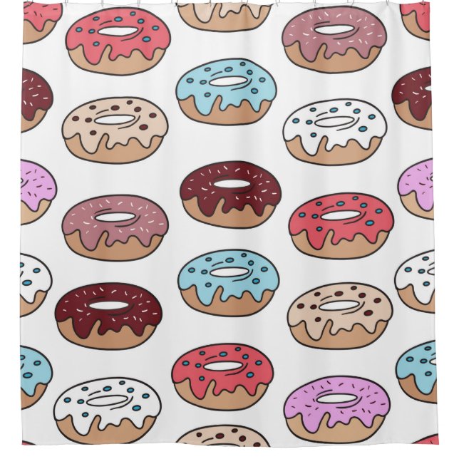 Multi-coloured doughnuts hand drawn seamless patte shower curtain (Front)