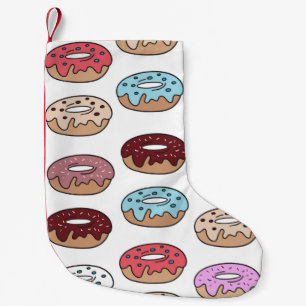 Multi-coloured doughnuts hand drawn seamless patte small christmas stocking