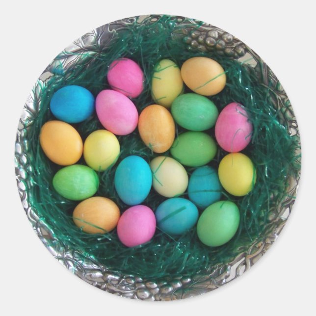 Multi Coloured Easter Egg Nest Classic Round Sticker (Front)