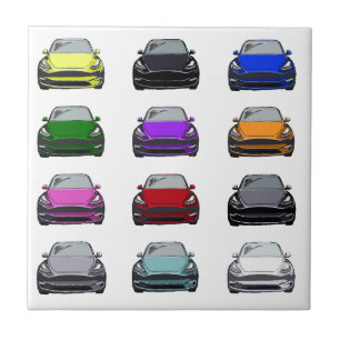 Multi-coloured Electric Vehicle SUV Car Drawing Tile