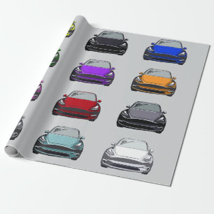 Multi Coloured Electric Vehicle SUV Car Grey Wrapping Paper