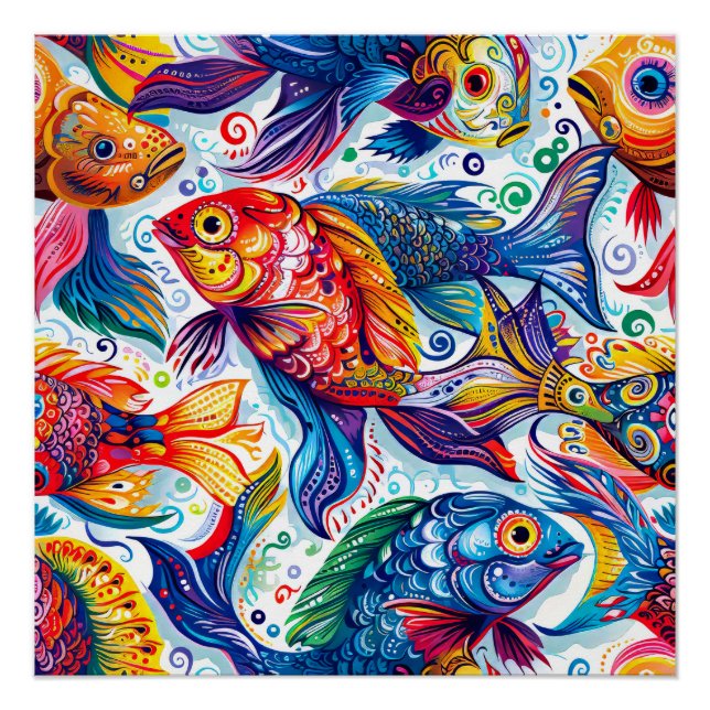 Multi-coloured Fish Pattern Poster (Front)