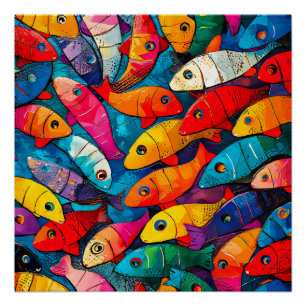 Multi-coloured Fish Pattern Poster