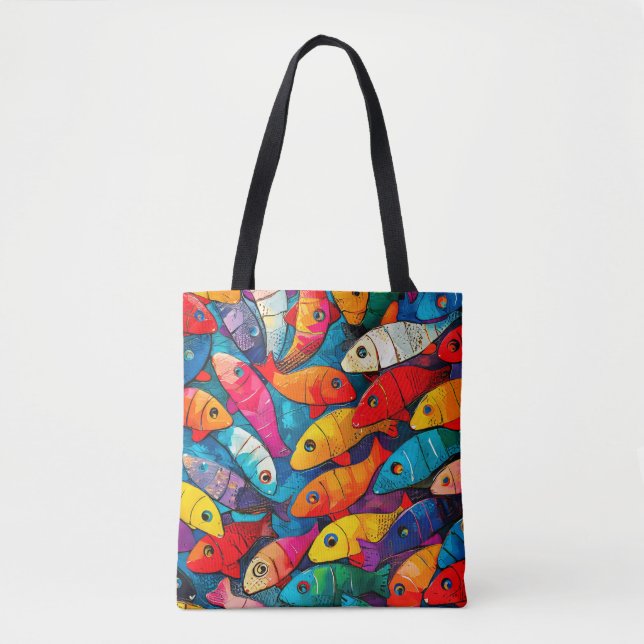 Multi-coloured Fish Pattern Tote Bag (Front)