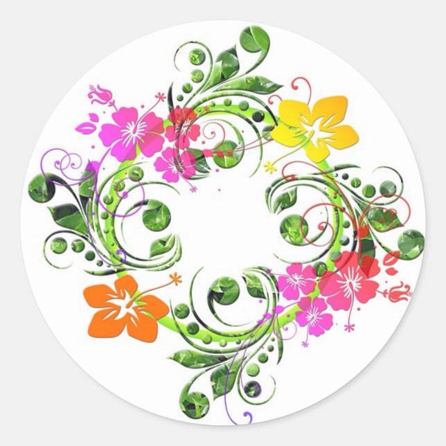 Multi coloured floral design classic round sticker (Front)