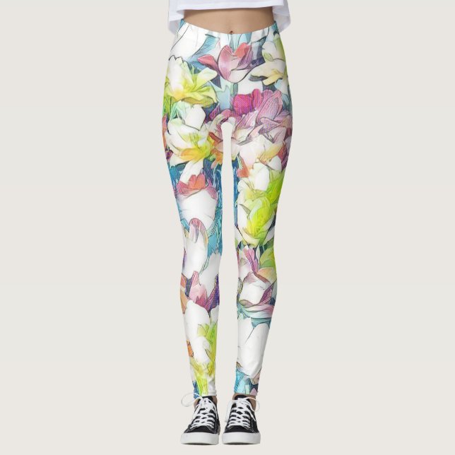 Multi-Coloured Floral Leggings (Floating) (Front)