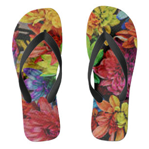 Multi-Coloured Floral Wide Strap Flip Flops
