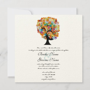Multi Coloured Flower Love Tree Wedding Invitatio Invitation