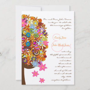 Multi Coloured Flower  Love Tree Wedding Invitatio Invitation