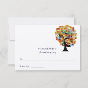Multi Coloured Flower  Love Tree Wedding Place Car Invitation