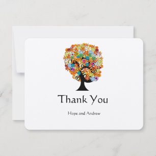 Multi Coloured Flower LoveTree Wedding Thank You Card