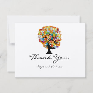 Multi Coloured Flower LoveTree Wedding Thank You Card