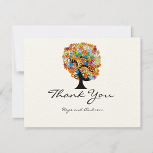 Multi Coloured Flower LoveTree Wedding Thank You Card