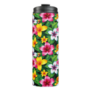 Multi-coloured Flowers and Leaves Pattern-57577 Thermal Tumbler