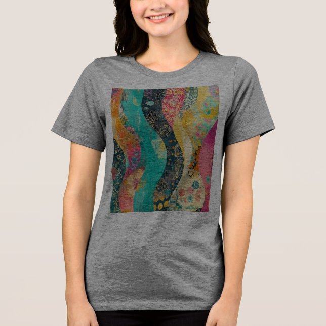 Multi-Coloured Flowers Wave Tri-Blend Shirt (Front)