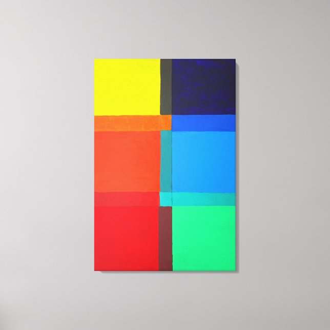 Multi coloured Goeometric Grid Modern Abstract Art Canvas Print (Front)