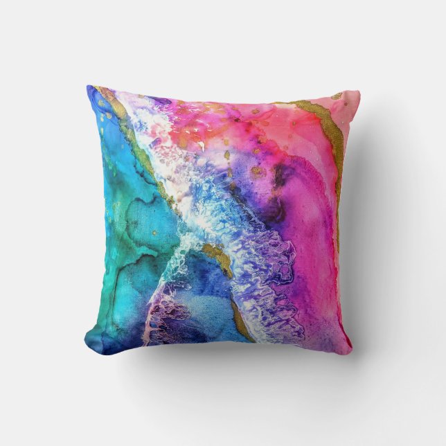 Multi-Coloured Gold Acrylic Painting Abstract Art Cushion (Front)