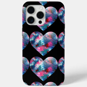 Multi Coloured Heart Paint on Wood iPhone 15 Pro Max Case