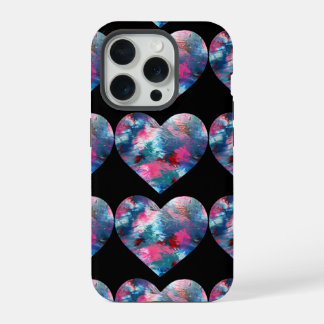 Multi Coloured Heart Paint on Wood iPhone 15 Pro Case