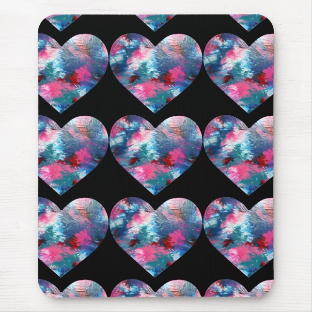 Multi Coloured Heart Paint on Wood Mouse Mat (Front)