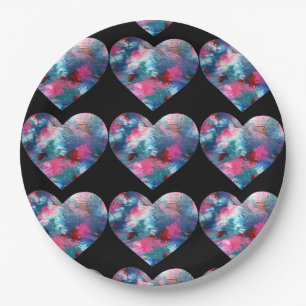 Multi Coloured Heart Paint on Wood Paper Plate