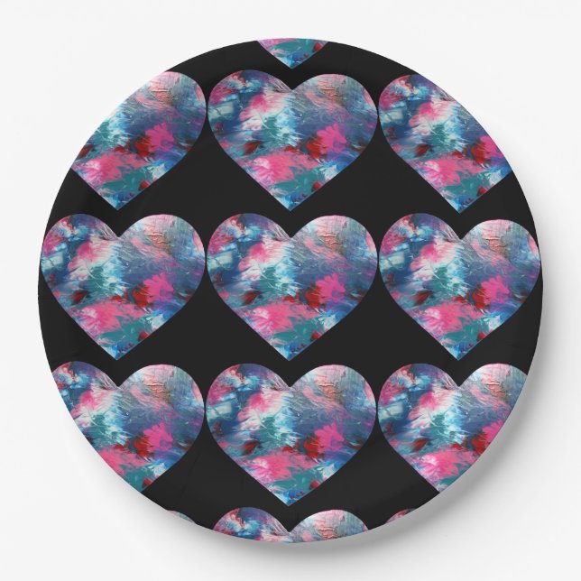 Multi Coloured Heart Paint on Wood Paper Plate (Front)