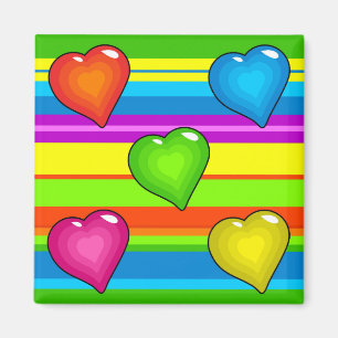 Multi-coloured Hearts and Stripes Magnet