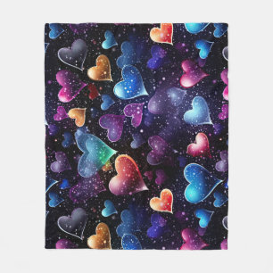 Multi Coloured Hearts Fleece Blanket