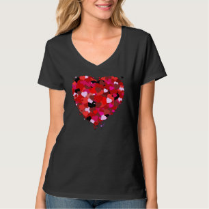 Multi-Coloured Hearts Nano Black V-Neck T-Shirt