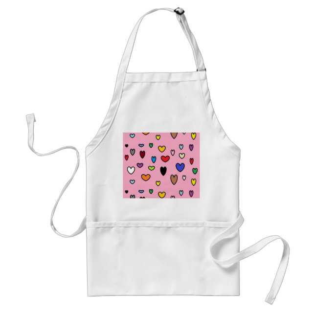 Multi Coloured Hearts on a Pink Background Standard Apron (Front)