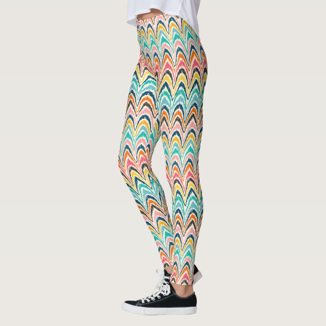 Multi-coloured Ikat Chevron Flame Stitch Leggings (Left)