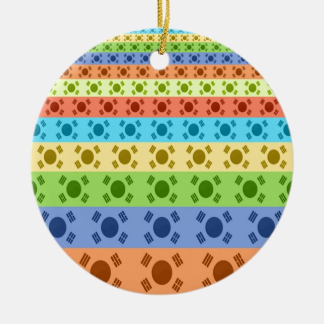 Multi-Coloured Korean Flag Art Print Ceramic Tree Decoration (Front)