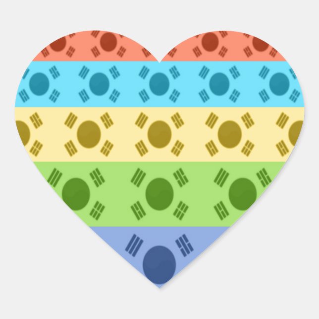 Multi-Coloured Korean Flag Art Print Heart Sticker (Front)