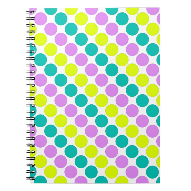 Multi coloured large polka dots retro sixties notebook (Front)