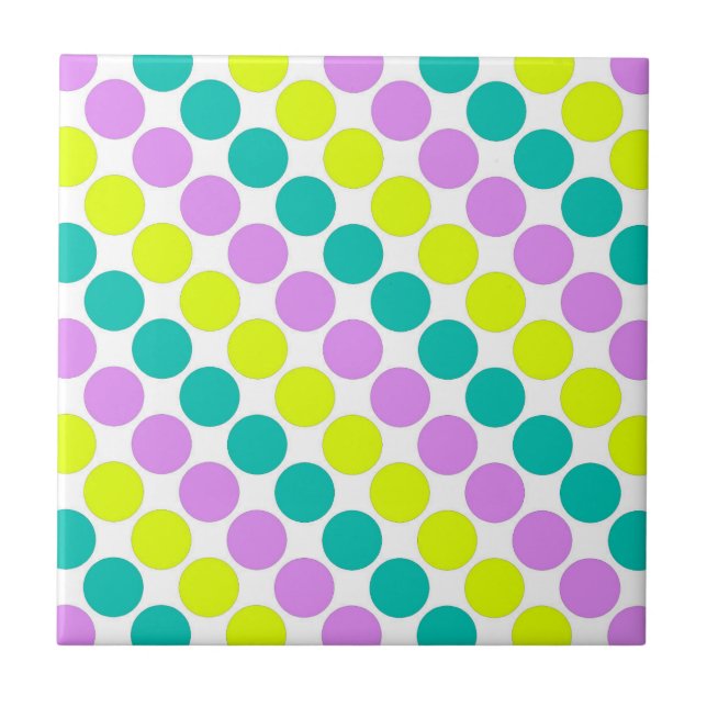 Multi coloured large polka dots retro sixties tile (Front)
