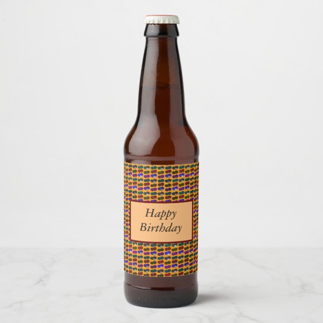 Multi Coloured Lawn Bowls, Birthday  Beer Bottle Label (Front)